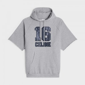 Celine 16 Hoodie In Pamuklu Fleece Elbise Gri Lacivert | CL-592880