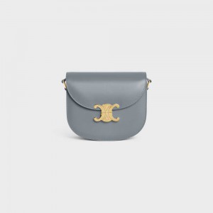 Celine Besace Clea In Shiny Calfskin Triomphe Mavi Gri | CL-593220