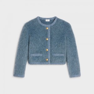 Celine Cardigan In Brushed Mohair Triko Mavi | CL-592697