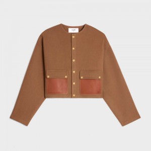 Celine Cardigan With Snap Buttons In Double Face Cashmere Mont Kahverengi | CL-592651