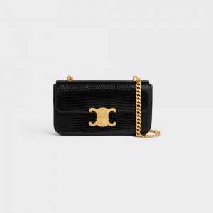 Celine Chain Shoulder Bag In Lizard Triomphe Siyah | CL-593234