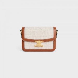 Celine Classique Bag In Tekstil With Crochet Embroidery Triomphe Bej Rengi Kahverengi | CL-593181