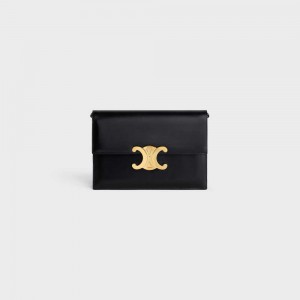 Celine Clutch Soir Triomphe In Shiny Calfskin Mini Çanta Siyah | CL-593019