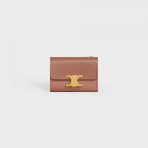 Celine Compact With Coin Triomphe In Shiny Calfskin Cüzdan Kahverengi | CL-592982