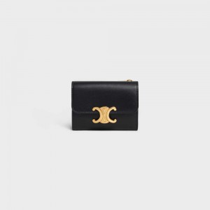 Celine Compact With Coin Triomphe In Shiny Calfskin Cüzdan Siyah | CL-592979