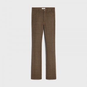 Celine Dylan Flared Jeans In Prince Of Wales Check Yün Pantolon Kahverengi | CL-592046