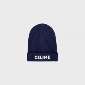 Celine Embroidered Beanie In Nervürlü Felted Yün Şapka Lacivert | CL-591715