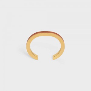 Celine Formes Simples Deri Cuff In Brass With Gold Finish And Calfskin Bilezik Altın Kahverengi | CL-592214