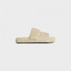 Celine Fur Slides Triomphe Open Slides In Shearling Makosen Bej Rengi Bej Rengi | CL-592538