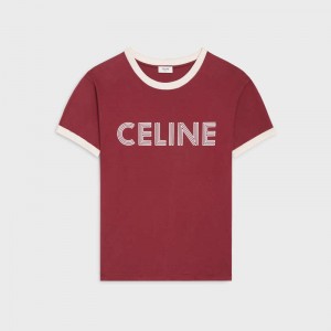 Celine Loose In Pamuklu Jersey T-shirt Kırmızı Mor Beyaz | CL-592126