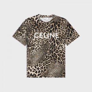 Celine Loose In Pamuklu Jersey T-shirt Leopar | CL-592135