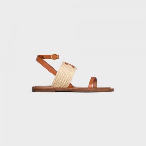 Celine Lympia Düz Askılı In Raffia & Calfskin - Vegetal Tanning Sandalet Bej Rengi Kahverengi | CL-592577