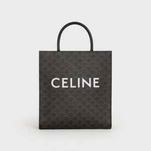 Celine Medium Vertical In Triomphe Kanvas With Celine Print Cabas Siyah | CL-591836