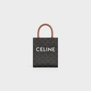 Celine Mini Vertical In Triomphe Kanvas And Calfskin With Print Cabas Kahverengi | CL-593085