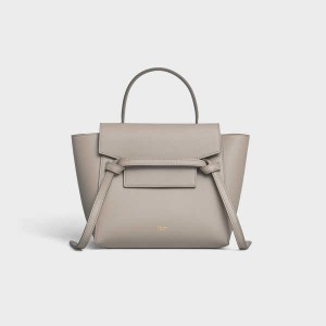 Celine Nano In Grained Calfskin Bel Çantası Açık Gri Kahverengi | CL-593058