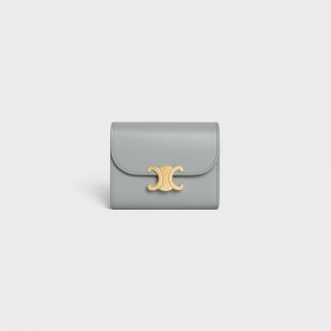 Celine Small Triomphe In Shiny Calfskin Cüzdan Mavi | CL-592971