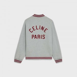 Celine Teddy College In Pamuklu Fleece Blousons Gri Kırmızı Mor | CL-591943