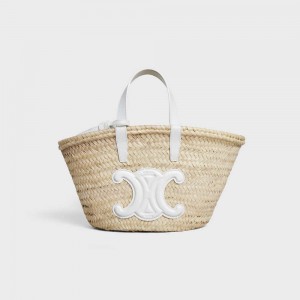 Celine Teen Triomphe Klasik In Palm Leaves And Calfskin Panier Beyaz | CL-593070