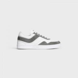 Celine Trainer Low Dantel-up In Süet Calfskin And Calfskin Spor Ayakkabı Gri Beyaz | CL-591901