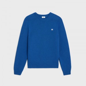 Celine Triomphe Crew Neck In Cashmere Yün Triko Kraliyet Mavisi Mavi | CL-592097