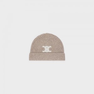 Celine Triomphe Embroidered Beanie In Seamless Cashmere Şapka Kahverengi | CL-592369