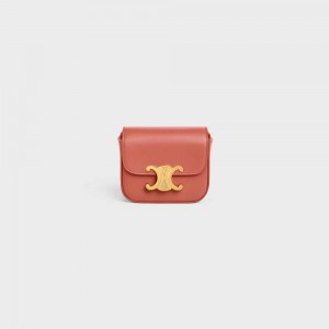 Celine Triomphe In Shiny Calfskin Mini Çanta Claret | CL-593011