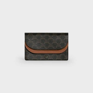 Celine Wallet On Askılı In Triomphe Kanvas And Smooth Lambskin Mini Çanta Kahverengi | CL-593028