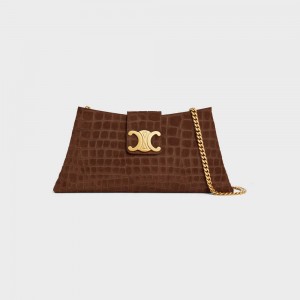 Celine Wiltern Clutch Soft In Crocodile Embossed Süet Calfskin Triomphe Kahverengi | CL-593176