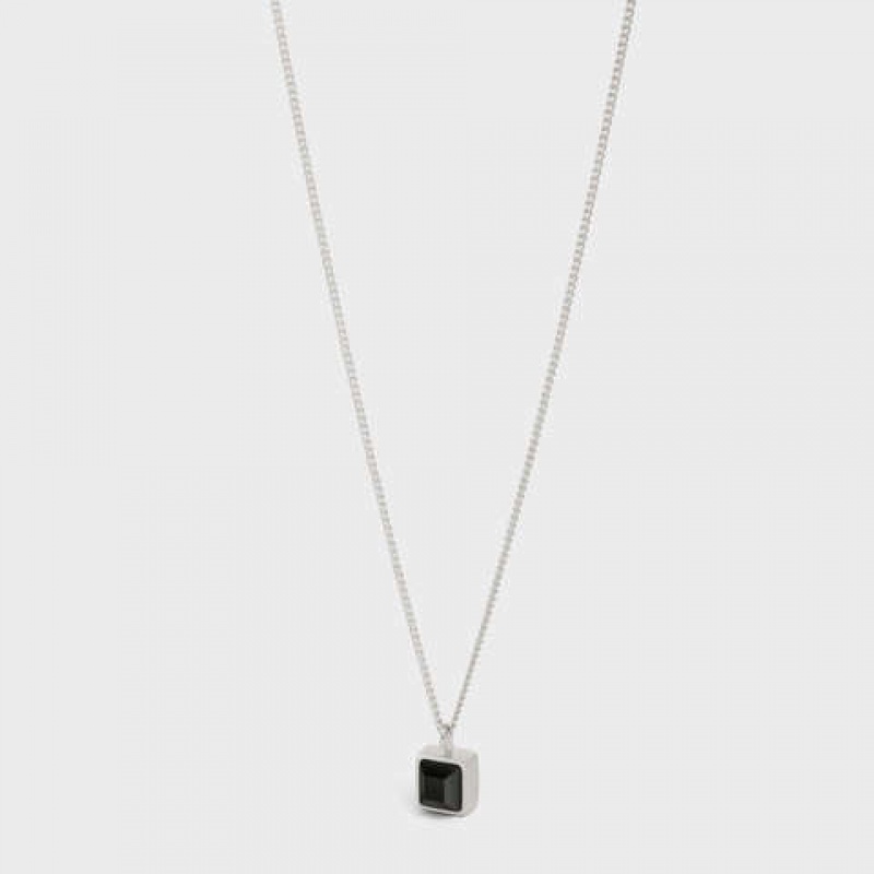 Celine Aiguise In Sterling Silver With Rhodium Finish And Onyx Kolye Gümüş Siyah | CL-591664