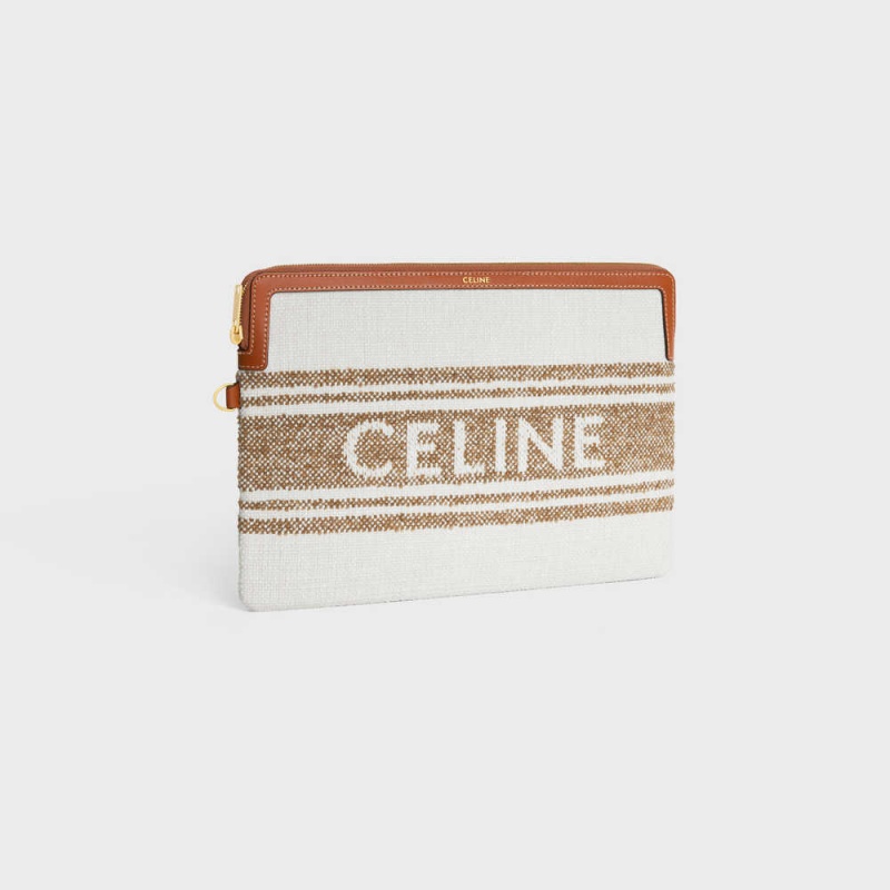 Celine Askılı In Çizgili Tekstil With Celine Jacquard Kese Çanta Kahverengi Kahverengi | CL-592887