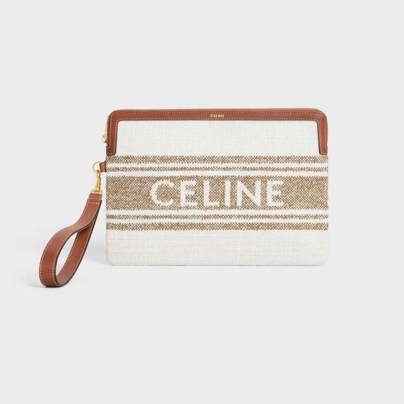 Celine Askılı In Çizgili Tekstil With Celine Jacquard Kese Çanta Kahverengi Kahverengi | CL-592887