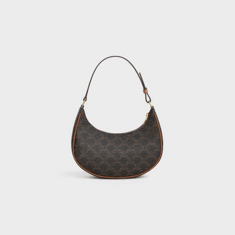 Celine Ava Bag In And Calfskin Triomphe Canvas Kahverengi | CL-593128