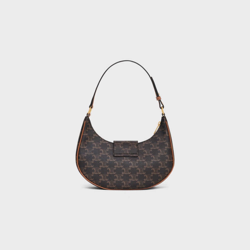 Celine Ava Soft Bag In Kanvas And Calfskin Triomphe Kahverengi | CL-593174