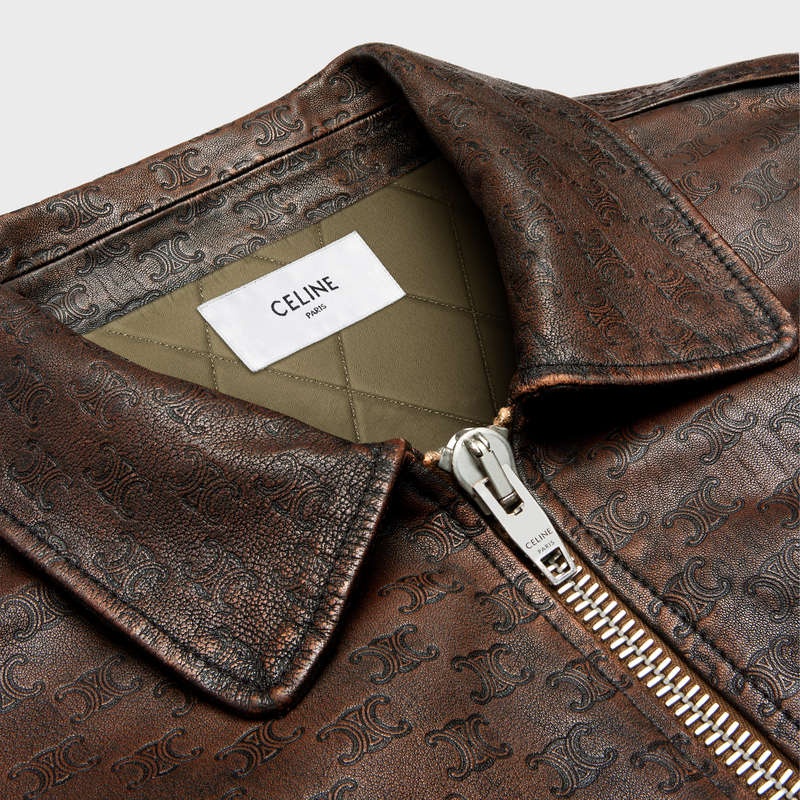 Celine Aviator Blouson In Embossed Leather Koyu Kahverengi | CL-591928