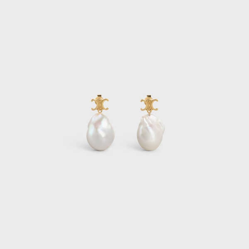 Celine Baroque Triomphe In Brass With Gold Finish And Cultured Pearls Küpe Altın Beyaz | CL-592299