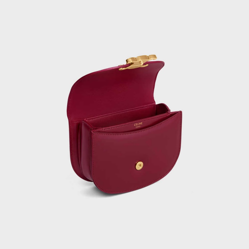 Celine Besace Triomphe In Shiny Calfskin Mini Çanta Bordo | CL-593030