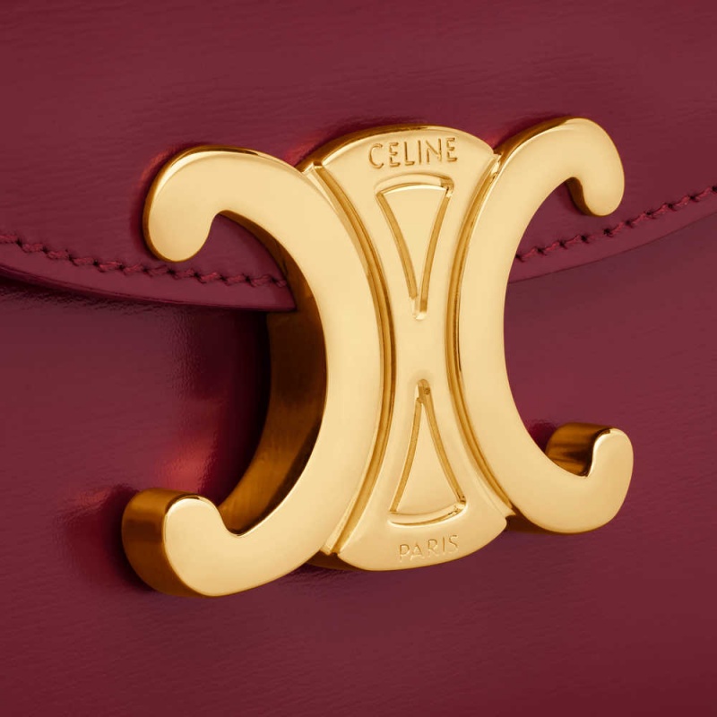 Celine Besace Triomphe In Shiny Calfskin Mini Çanta Bordo | CL-593030