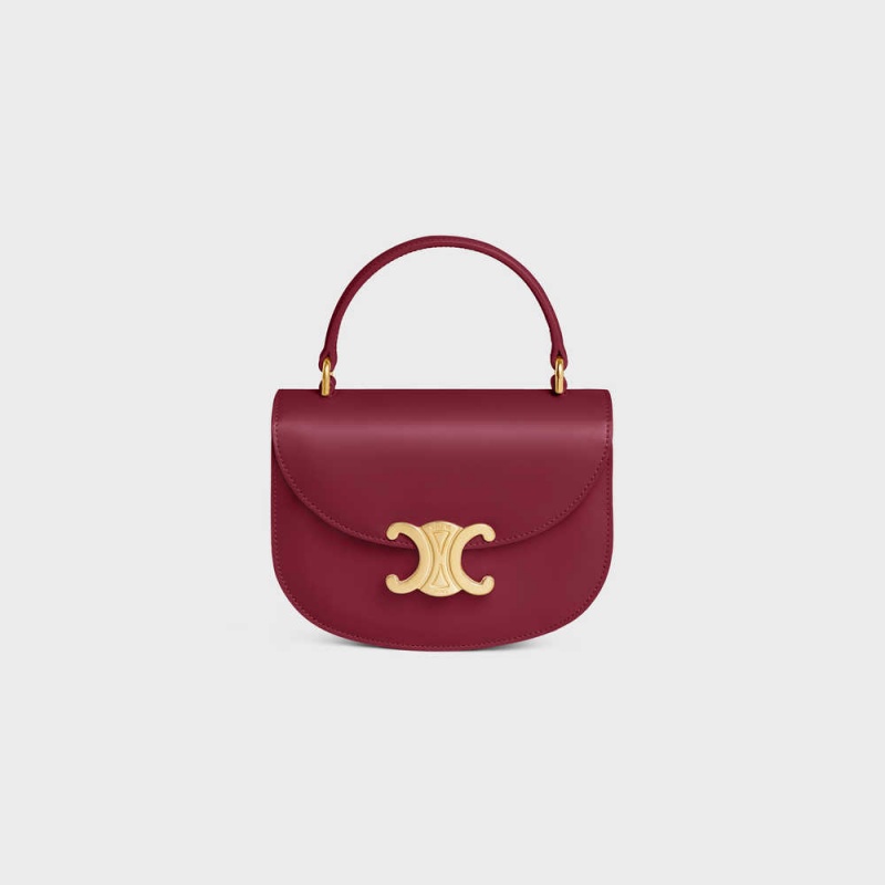 Celine Besace Triomphe In Shiny Calfskin Mini Çanta Bordo | CL-593030