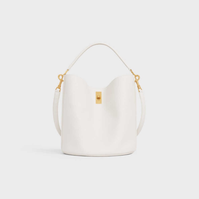 Celine Bucket Bag In Supple Grained Calfskin 16 Beyaz | CL-593258