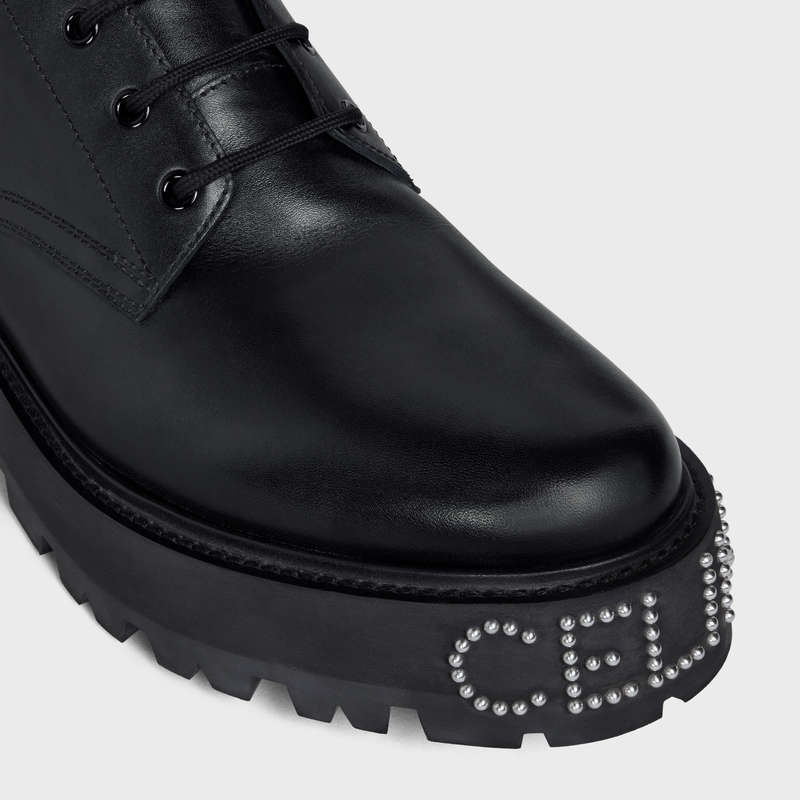 Celine Bulky Dantel-up With Studded Outsole In Shiny Bull Bot Siyah | CL-591878