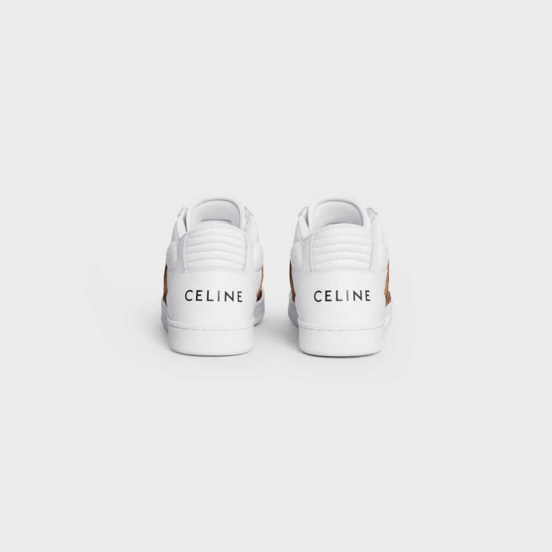 Celine C02 Trainer Mid Cut With Scratch In Calfskin & Leopard Printed Süet Calfskin Spor Ayakkabı Beyaz Siyah Kahverengi | CL-592543