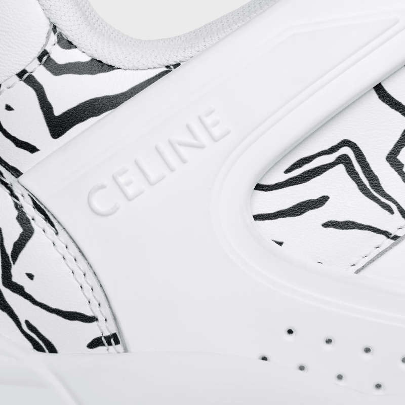 Celine C07 Trainer Low Dantel-up In Calfskin & Zebra Stamped Calfskin Spor Ayakkabı Beyaz Siyah | CL-591899