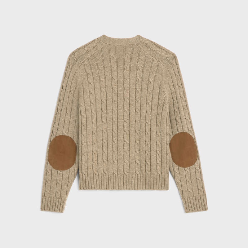 Celine Cable-knit Triomphe Cardigan In Cashmere Triko Açık Gri Kahverengi | CL-592084