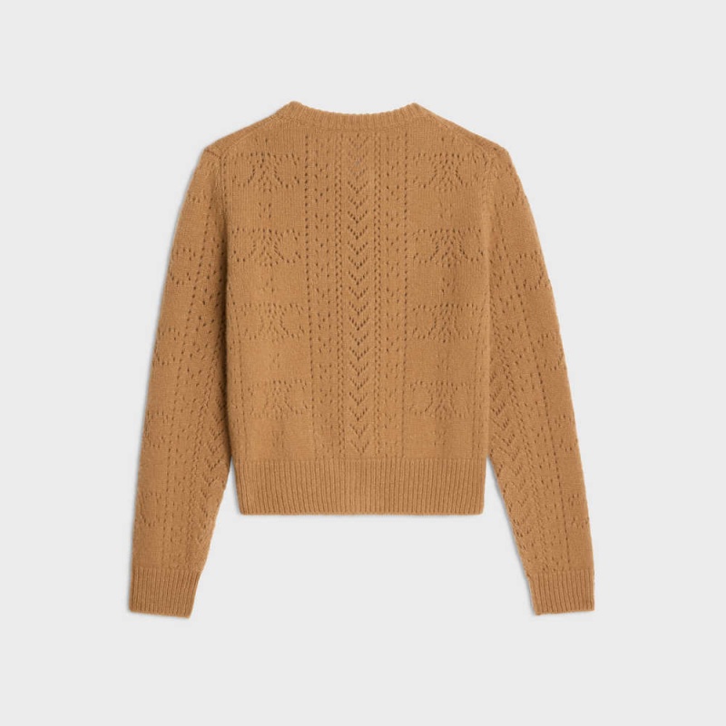 Celine Cardigan In Cashmere And Silk Pointelle Triko Kahverengi | CL-592690