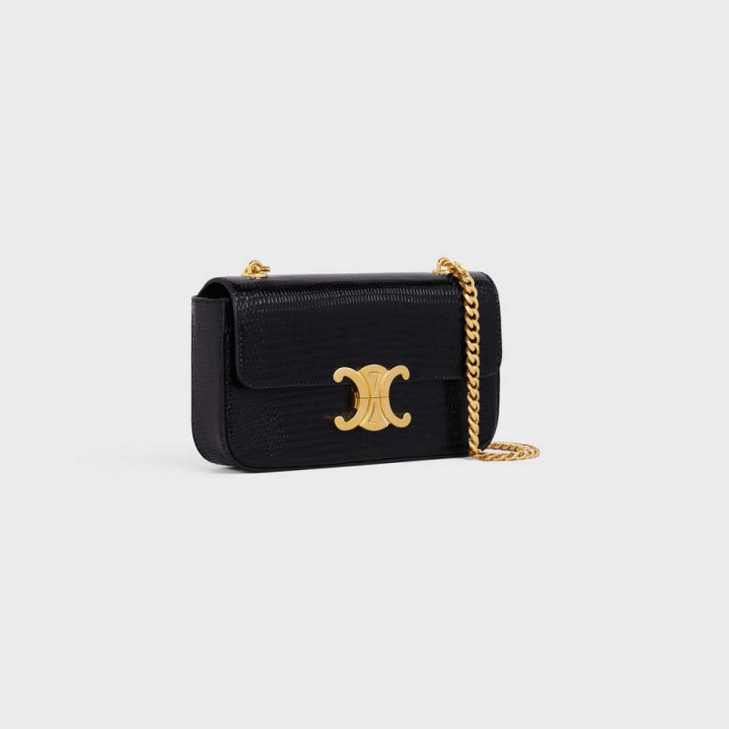 Celine Chain Shoulder Bag In Lizard Triomphe Siyah | CL-593234