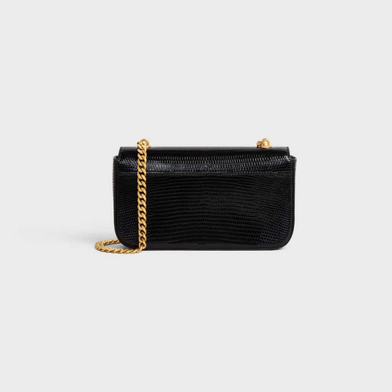 Celine Chain Shoulder Bag In Lizard Triomphe Siyah | CL-593234