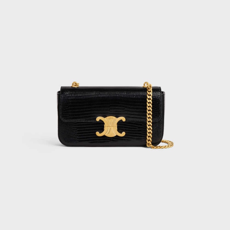 Celine Chain Shoulder Bag In Lizard Triomphe Siyah | CL-593234