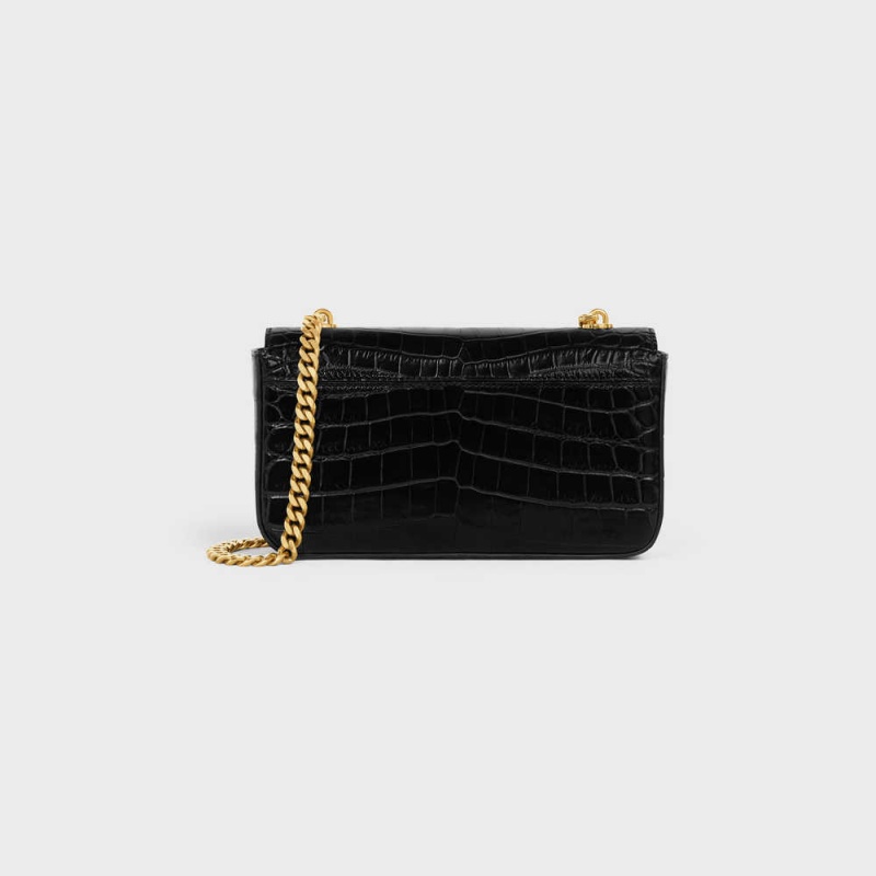 Celine Chain Shoulder Bag In Niloticus Crocodile Triomphe Siyah | CL-593235