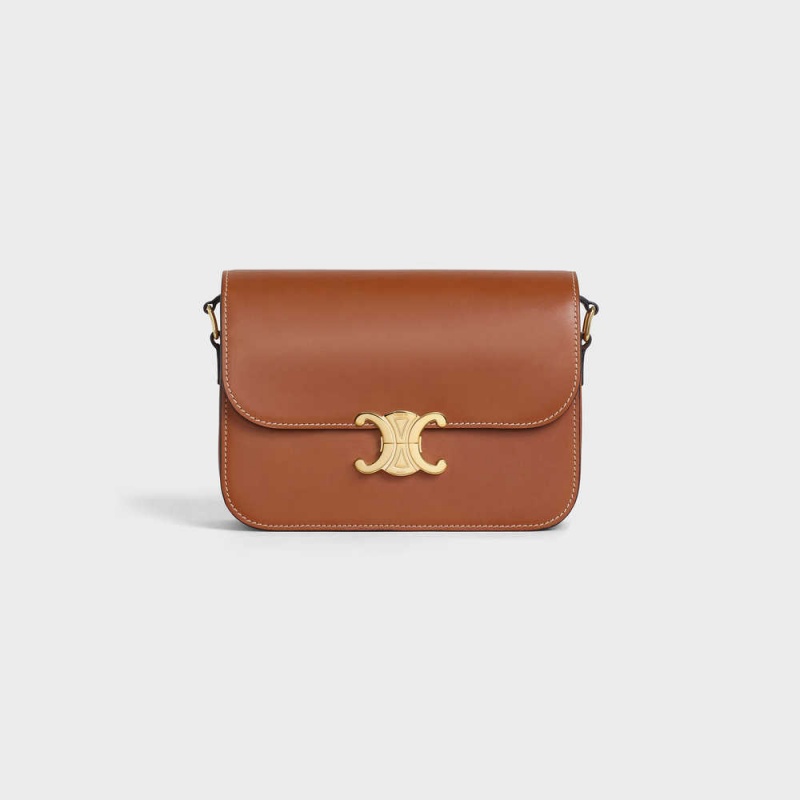 Celine Classique Bag In Natural Calfskin Triomphe Kahverengi | CL-593184