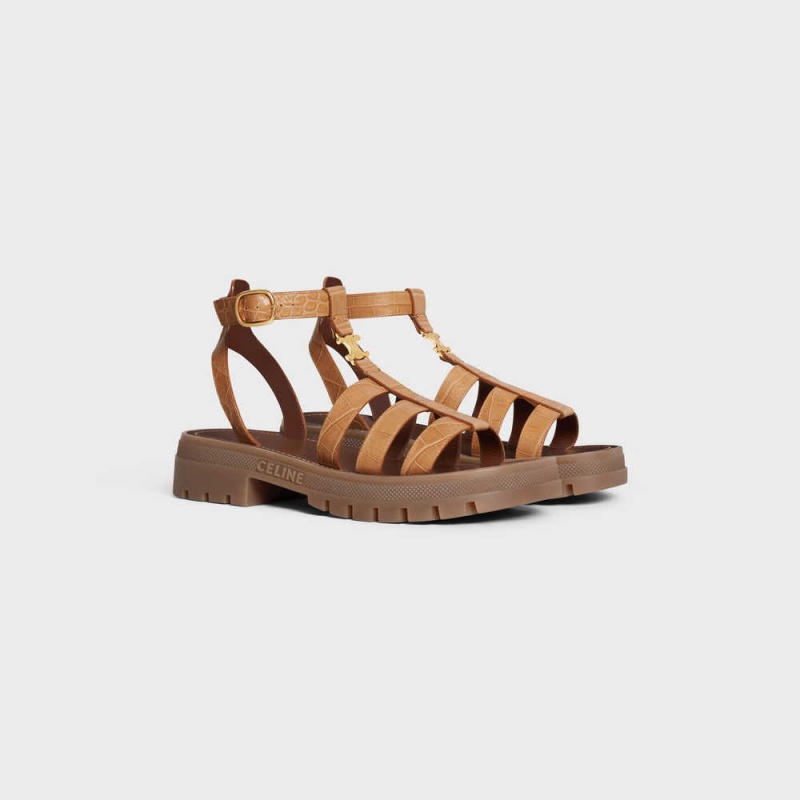 Celine Clea Triomphe Gladiator Tıknaz In Crocodile Stamped Calfskin Sandalet Kahverengi | CL-592575